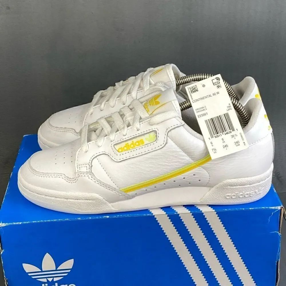 Adidas Continental 80 'White Semi Frozen Yellow' sneaker shoes womens size 7.5